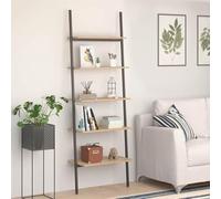 Mangloder Étagère inclinée à 5 Niveaux Marron Clair et Noir 64x34x185,5cm pour Rangement Maison et Bureau, Robuste, Structure en Acier, Espace Pratique pour Livres, Plantes, Accessoires
