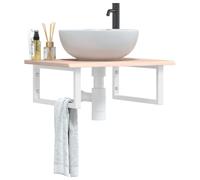 Mangloder Étagère Murale en Acier et Bois de chêne Massif pour lavabo Salle de Bain Meuble Rangement Support Suspendu Porte Serviettes et Accessoires