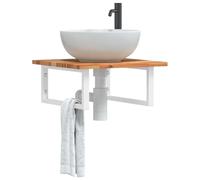 Mangloder Étagère Murale en Acier et Bois Massif d'acacia pour lavabo Salle de Bain Meuble Rangement Suspendu Support Mural Robuste Design Moderne