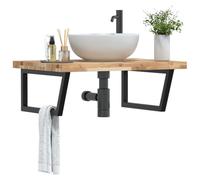 Mangloder Étagère Murale en Acier et Bois Massif d'acacia pour Vasque Salle de Bain Meuble Rangement Suspendu Colonne Porte et Niche avec Fixation Murale Solide et Design Moderne