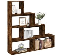 Mangloder Étagère séparatrice de pièce 4 Niveaux en Bois d'ingénierie chêne fumé, Meuble modulable de Rangement pour Salon Bureau Chambre avec Compartiments et de 70 kg