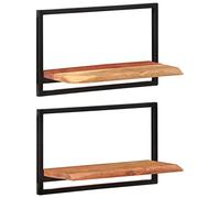 Mangloder Étagères murales en Bois d'acacia Massif et Acier 2 pièces 60x25x35 cm pour décoration, Rangement, Support, bibliothèque, Salon, Chambre, Cuisine, Bureau, entrée