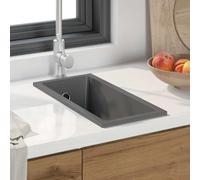 Mangloder Évier de cuisine gris 21 x 44 x 14 cm en granit encastrable pour cuisines modernes, évier durable avec trop-plein, idéal pour les plans de travail, le camping, le camping-car, montage facile