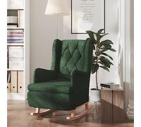Mangloder Fauteuil à Bascule en Bois d'hévéa Massif Vert foncé avec Tissu rembourré, Coussin Confortable, accoudoir Ergonomique, Assise spacieuse pour Salon, Chambre, Bureau et Relaxation