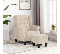 Mangloder Fauteuil avec Repose-Pied crème en Tissu 100% Polyester rembourré Mousse et Coton PP Cadre Bois 68x78x94 cm siège Confortable Dossier Haut Salon Bureau Lecture Relax