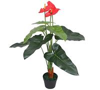 Mangloder Flamingo artificiel avec pot 90 cm rouge et jaune plante artificielle réaliste pour salon, bureau, balcon, jardin, 9 feuilles, 3 fleurs, tronc en bois véritable, décoration durable