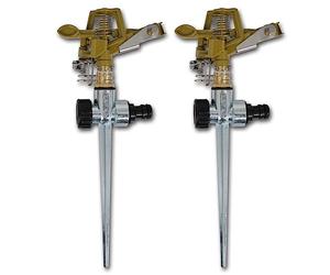 Mangloder Impuls Lot de 2 arroseurs en zinc et cuivre, piquet avec raccord de tuyau universel de 7,6 cm, réglable pour jardin de pelouse jusqu'à 450 m², arroseur de zone