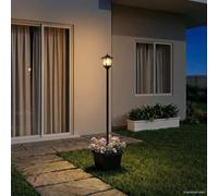 Mangloder Lampadaire Solaire avec jardinière Noir 32 x 32 x 158 cm pour Jardin terrasse façade éclairage extérieur résistant aux intempéries avec détecteur de Mouvement