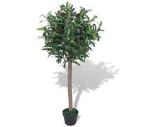 Mangloder - Laurier artificiel avec pot - 120 cm - Vert - 690 feuilles et 30 fruits rouges - Plante artificielle artificielle pour salon, bureau, balcon, réaliste en pot