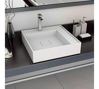 Mangloder Lavabo en fonte minérale, blanc, 50 x 50 x 12,3 cm, lavabo pour lavabo, montage mural, salle de bain et WC d'invités, avec trou de robinet pour sanitaire moderne