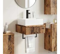 Mangloder Lavabo Mural en Bois Ancien 40 x 41 x 39 cm avec robinetterie et Siphon pour Salle de Bain Moderne, Montage Facile, Design épuré, idéal pour Rangement et Organisation