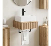 Mangloder Lavabo Mural en Bois d'ingénierie Chêne Artisanal 40 x 41 x 39 cm avec robinetterie et Siphon, Design Moderne, idéal pour Salle de Bain contemporaine et Rangement Compact