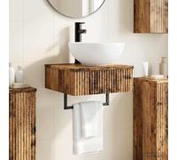 Mangloder Lavabo mural en bois vieilli, 40 x 41 x 40,5 cm, avec fonction d'évacuation rapide, peu encombrant, pour salle de bain, avec perceuse pour un montage facile