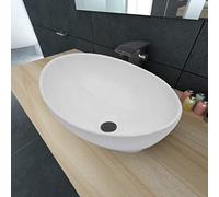 Mangloder Lavabo ovale en céramique, blanc, 40 x 33 cm, vasque à poser pour salle de bain, WC d'invités, lavabo et salle de bain, aspect brillant, facile d'entretien, pour sanitaires modernes