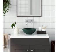 Mangloder Lavabo rond en céramique, vert foncé, 280 x 100 mm, mat, sans trop-plein, avec bonde de 45 mm, pour salle de bain, WC d'invités, lavabo et solutions sanitaires modernes