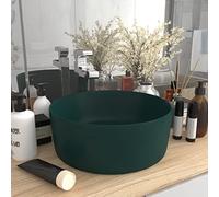 Mangloder Lavabo rond en céramique, vert foncé, mat, 40 x 15 cm, lavabo à poser pour salle de bain, WC d'invités, lavabo, meuble de salle de bain et sanitaires modernes