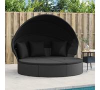 Mangloder Lit d'extérieur avec toit et coussin en rotin synthétique, île noire avec rotin synthétique, lit de jardin pour terrasse, balcon, piscine et heures de détente en plein air