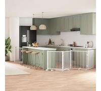 Mangloder Lot de 10 portails pliables en bois de peuplier, blanc, 800 cm, autoportant, pour chiens de petite et moyenne taille, avec porte et pieds de soutien pour appartement, maison, escaliers et