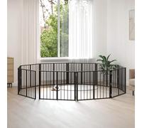 Mangloder - Lot de 10 portails pour chien - Noir - 80 x 60 cm - En acier galvanisé - Enclos d'intérieur pliable pour chiot - Roue libre - Parc - Grillage - Clôture, appartement, jardin, protection de