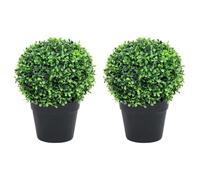 Mangloder Lot de 2 buissons artificiels avec pot en forme de boule Vert 37 cm Plante artificielle Décoration de table intérieure et extérieure pour salon, bureau, balcon, rebord de fenêtre, facile