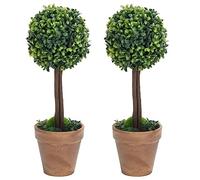 Mangloder Lot de 2 buissons artificiels en pot - Forme sphérique - Vert - 56 cm - En polyéthylène - Résistant aux intempéries - Pour l'intérieur et l'extérieur - Décoration pour salon, balcon, jardin