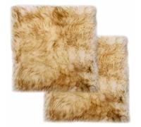 Mangloder Lot de 2 coussins d'assise en peau de mouton véritable avec dos antidérapant en polyester pour chaise, banc, fauteuil, jardin, terrasse, balcon, intérieur et extérieur - Marron mélangé - 40