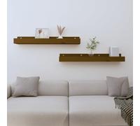 Mangloder Lot de 2 étagères murales flottantes en pin massif Marron miel 80 x 12 x 9 cm pour salon, chambre à coucher, cuisine avec étagère pour livres, décoration et plantes