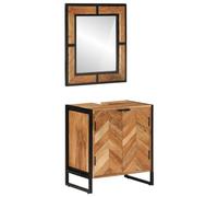 Mangloder Lot de 2 meubles de salle de bain en bois d'acacia massif et fer revêtu par pulvérisation avec miroir, meuble sous lavabo 55 x 35 x 60 cm, espace de rangement, porte et étagère pour salle de