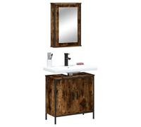 Mangloder Lot de 2 meubles de salle de bain en bois de chêne fumé avec meuble sous lavabo et armoire à miroir, peu encombrant, beaucoup d'espace de rangement, rangement pratique pour salle de bain et