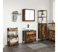 Mangloder Lot de 2 meubles de salle de bain en bois de chêne fumé avec tiroir et armoire murale avec miroir, peu encombrant, espace de rangement pour salle de bain, WC d'invités, étagère robuste