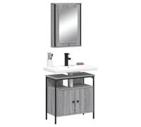 Mangloder Lot de 2 meubles de salle de bain gris Sonoma en bois avec meuble sous lavabo et armoire à miroir, peu encombrant, suspendu, avec beaucoup d'espace de rangement pour salle de bain et WC