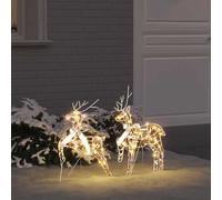 Mangloder Lot de 2 rennes LED avec 40 LED, blanc chaud, PET, 44 x 18 x 65,5 cm et 44 x 18 x 58,5 cm, USB, pour intérieur et extérieur protégé, décoration de Noël avec look vintage
