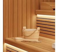 Mangloder Lot de 2 seaux de sauna en pin massif laqué avec poignée en chanvre et louche, 27,5 x 25,5 x 20 cm, marron