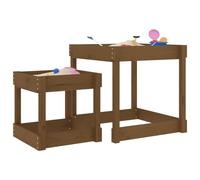 Mangloder Lot de 2 tables de jeu en pin massif marron miel pour enfants à partir de 24 mois, surfaces de jeu robustes, peu encombrantes, stimulant la créativité