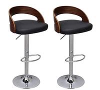 Mangloder Lot de 2 tabourets de bar avec cadre en bois de hêtre avec siège rembourré en cuir synthétique, réglable en hauteur et pivotant, avec repose-pieds et dossier, cadre en métal solide pour