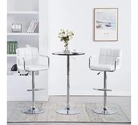Mangloder Lot de 2 tabourets de bar en similicuir blanc avec dossier et repose-pieds, réglables en hauteur, pivotants, structure en acier robuste pour cuisine, salle à manger, comptoir et bar, siège