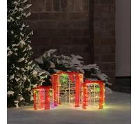 Mangloder Lot de 3 boîtes cadeau décoratives multicolores en acrylique 20 x 20 x 21 cm avec 60 LED et USB pour Noël, décoration d'arbre de Noël, l'avent, intérieur et extérieur protégé, moderne