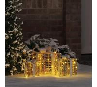 Mangloder Lot de 3 boîtes de décoration de Noël avec 60 LED, blanc chaud, PET, 20 x 20 x 20 cm, télécommande USB, moderne, pour l'intérieur et l'extérieur, ambiance de l'Avent, incassable