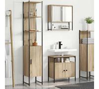 Mangloder Lot de 3 meubles de salle de bain en chêne Sonoma avec meuble sous lavabo, armoire à miroir, armoire haute, étagère pour invités WC peu encombrant, montage mural
