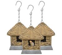 Mangloder Lot de 3 nichoirs en osier avec fonte, nichoir et mangeoire pour oiseau sauvage, oiseau chantant, chaton, mousse, mousse, amsel, jardin, balcon, terrasse, extérieur