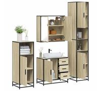 Mangloder Lot de 4 meubles de salle de bain en chêne Sonoma avec meuble sous lavabo, armoire à miroir, armoire haute, gain de place, montage mural, espace de rangement pour salle de bain