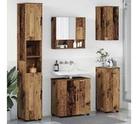 Mangloder Lot de 5 meubles de salle de bain en bois vieilli et métal avec meuble sous lavabo, armoire miroir et armoires de rangement pour salle de bain, montage mural et rangement optimal