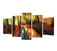 Mangloder Lot de 5 peintures sur toile forêt 100 x 50 cm, cadre en bois, surface imperméable, art mural moderne pour salon, chambre à coucher, bureau, décoration naturelle