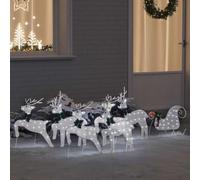 Mangloder Lot de 7 rennes LED argentées en tissu - 43 x 18 x 66 cm - Alimenté par USB - Décoration de Noël pour l'intérieur et l'extérieur protégés - Aspect Art Déco d'hiver