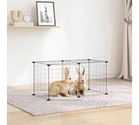 Mangloder Lot de 8 enclos pour animaux domestiques avec porte, noir, 35 x 35 cm, acier revêtu par pulvérisation, modulaire, pliable, extensible, pour cage, clapier, lapin, cochon d'Inde, intérieur et