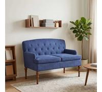 Mangloder Loveseat 2 places avec boutons - Velours bleu police - 111 x 65 x 79 cm - Cadre en bois - Mousse - Pour salon, couloir, entrée avec dossier et coussin amovible