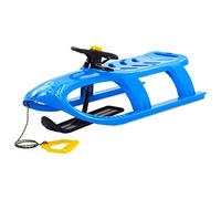 Mangloder Luge bleue pour enfant avec volant 102,5 x 40 x 23 cm en polypropylène et acier pour aventures d'hiver sûres, convient à partir de 36 mois, charge maximale 50 kg, avec corde de traction