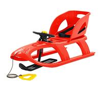 Mangloder Luge rouge pour enfant avec siège et volant, 102,5 x 40 x 23 cm, en polypropylène et acier, convient pour la neige et les pentes, avec corde de traction, dossier, patins, idéale pour les