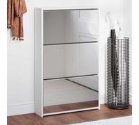 Mangloder Meuble à Chaussures Blanc avec Miroir 3 étagères 63x17x102,5 cm pour Rangement organisé dans entrée, Dressing ou Chambre avec Support Mural Robuste et Espace pour 9-12 Paires