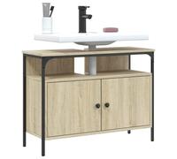 Mangloder Meuble de lavabo en chêne Sonoma - 80 x 30 x 60 cm - En bois avec ouverture siphon, montage mural, espace de rangement pour meubles de salle de bain, tiroir, étagère et embout pour lavabo